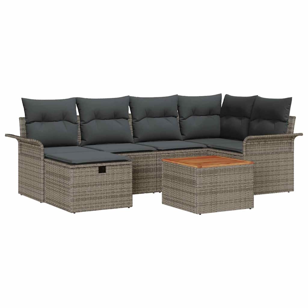 vidaXL Tuinbank Set met kussen met opslag 7 pcs Zwart poly rattan