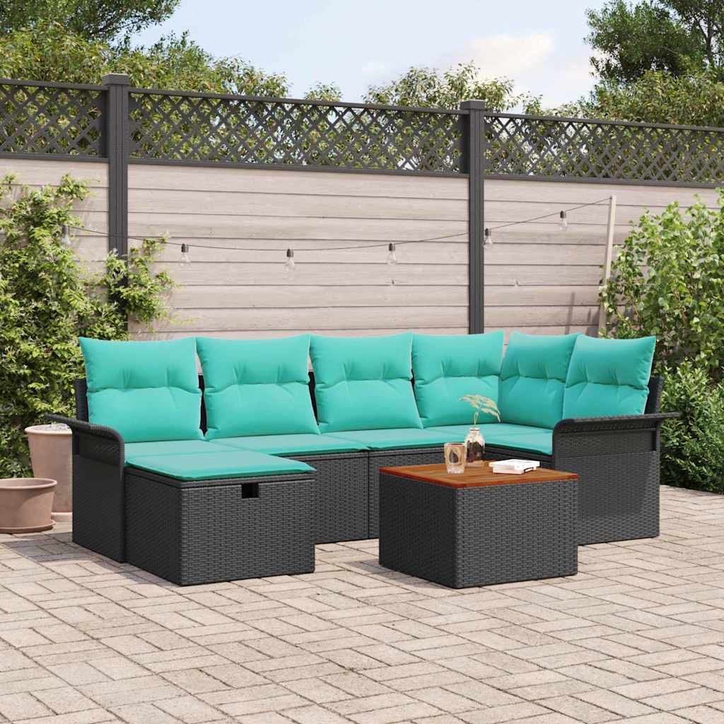 vidaXL Garden Sofa Set with Cushion and Storage 7 pcs Grey Poly Rattan