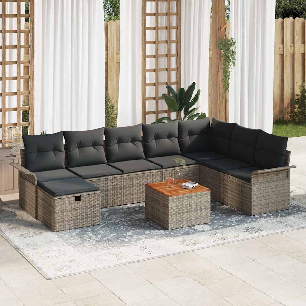 vidaXL Tuinbank Set met kussen met opslag 9 pcs Zwart poly rattan