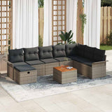 vidaXL Tuinbank Set met kussen met opslag 9 pcs Zwart poly rattan