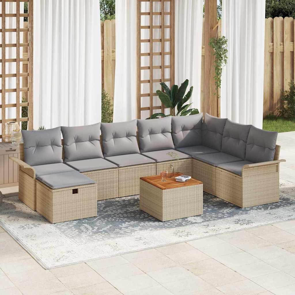 vidaXL Tuinbank Set met kussen met opslag 9 pcs Zwart poly rattan