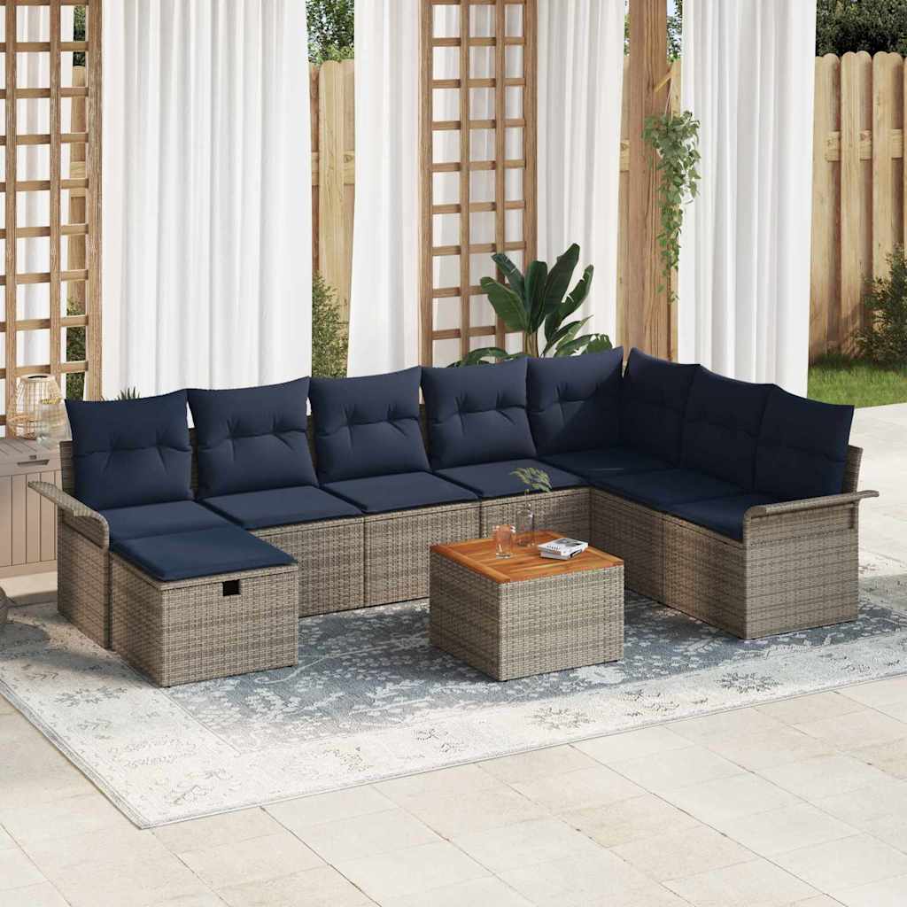 vidaXL Garden Sofa Set with Cushion and Storage 9 pcs Grey poly rattan