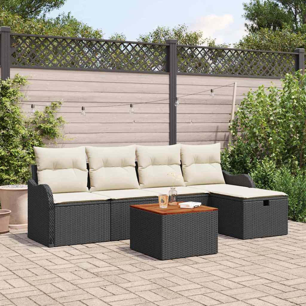 vidaXL Tuinbank Set met kussen met opslag 6 pcs Zwart poly rattan