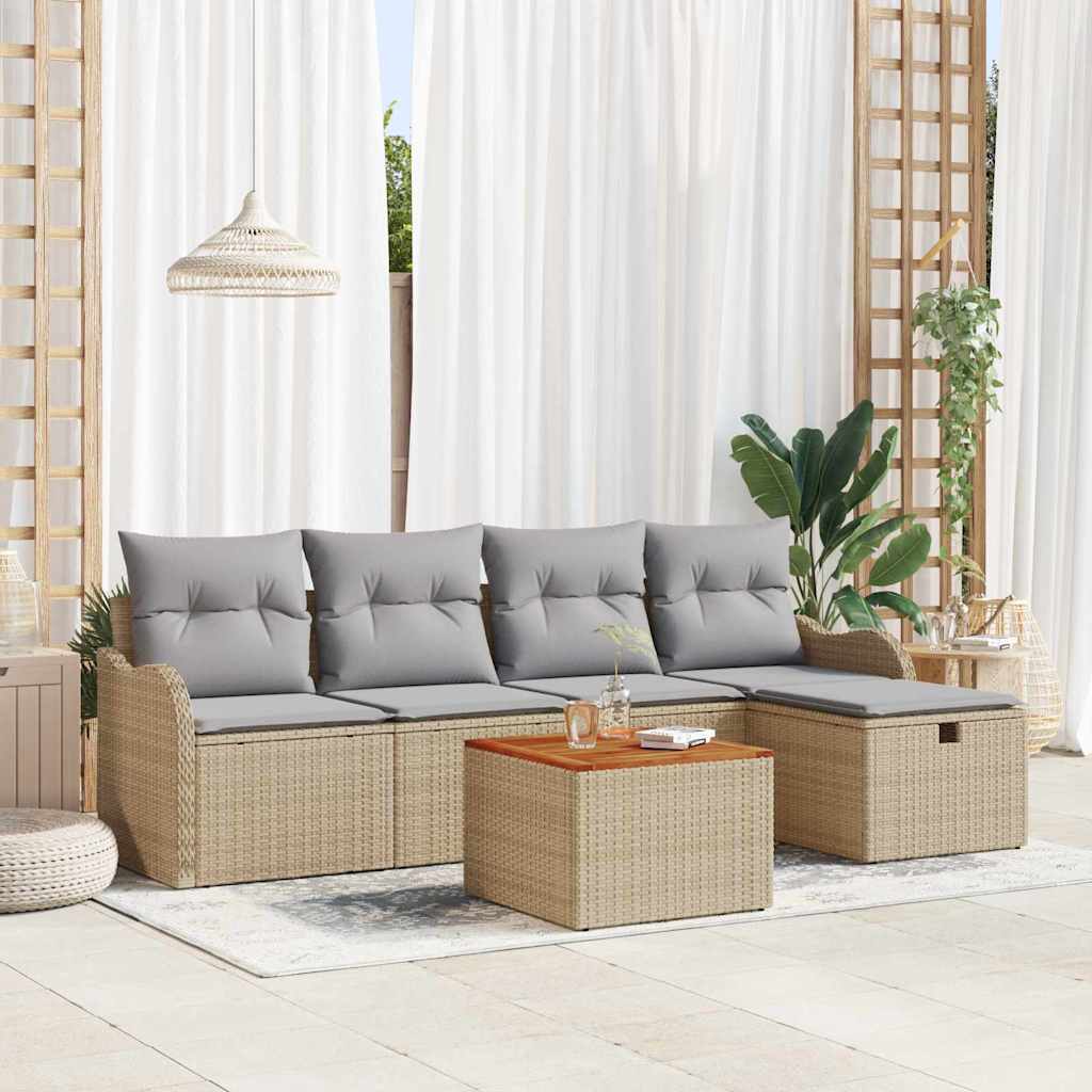 vidaXL Tuinbank Set met kussen met opslag 6 pcs Zwart poly rattan