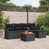 vidaXL Tuinbank Set met kussen met opslag 6 pcs Zwart poly rattan
