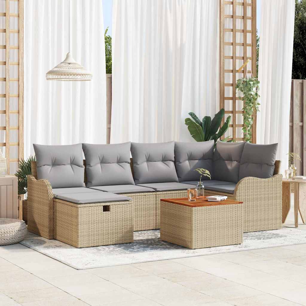 vidaXL Tuinbank Set met kussen met opslag 7 pcs Zwart poly rattan