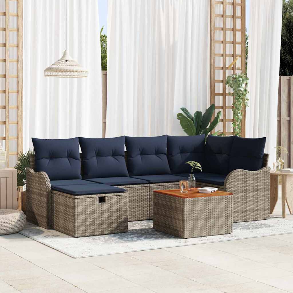 vidaXL Tuinbank Set 7 st Grijs poly rattan