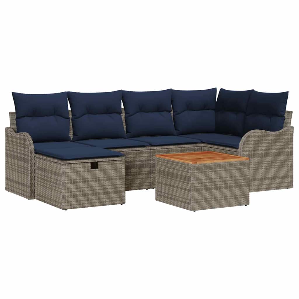 vidaXL Tuinbank Set 7 st Grijs poly rattan