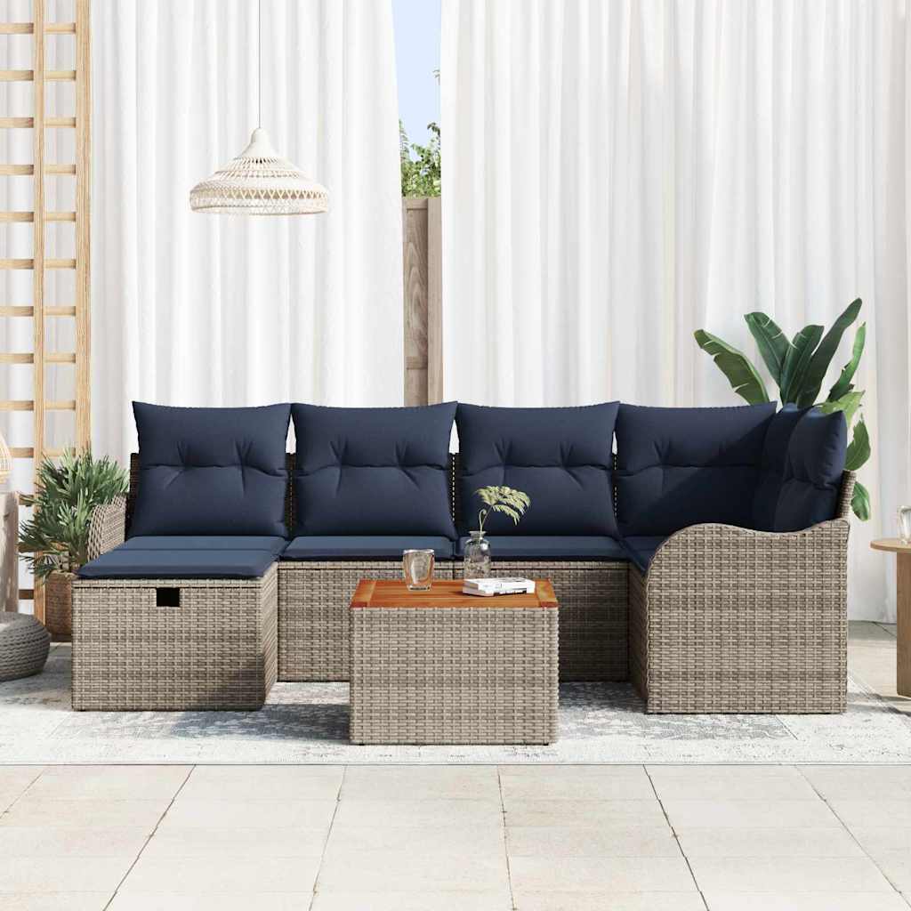 vidaXL Tuinbank Set 7 st Grijs poly rattan