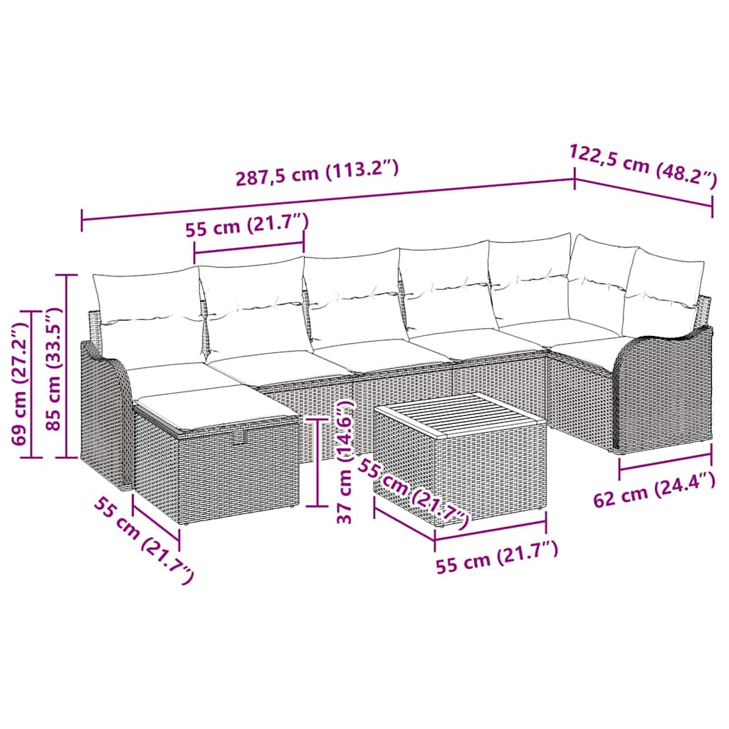 vidaXL Tuinbank Set met kussen met opslag 8 pcs Zwart poly rattan