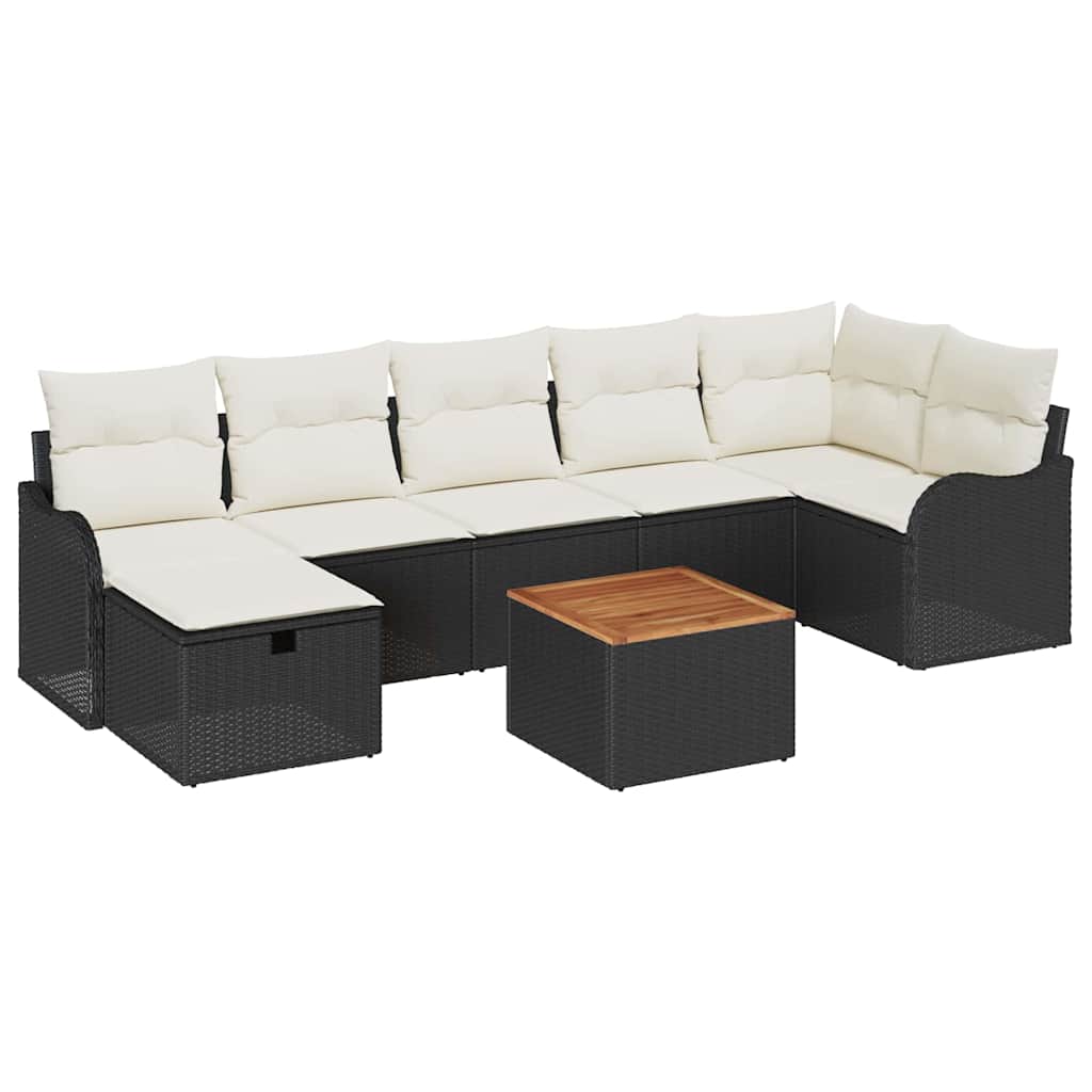 vidaXL Tuinbank Set met kussen met opslag 8 pcs Zwart poly rattan