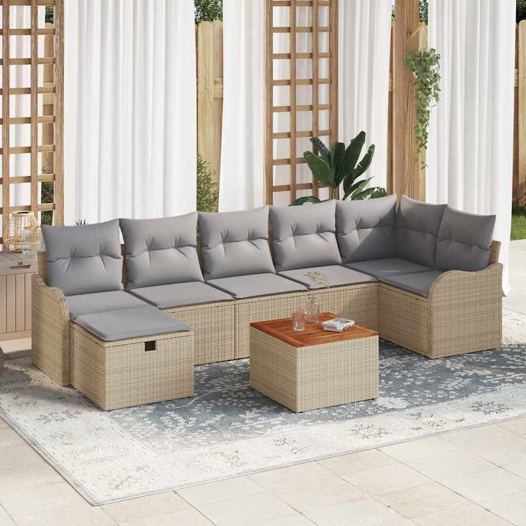 vidaXL Tuinbank Set met kussen met opslag 8 pcs Zwart poly rattan