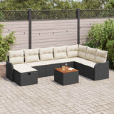 vidaXL Tuinbank Set met kussen met opslag 9 pcs Zwart poly rattan