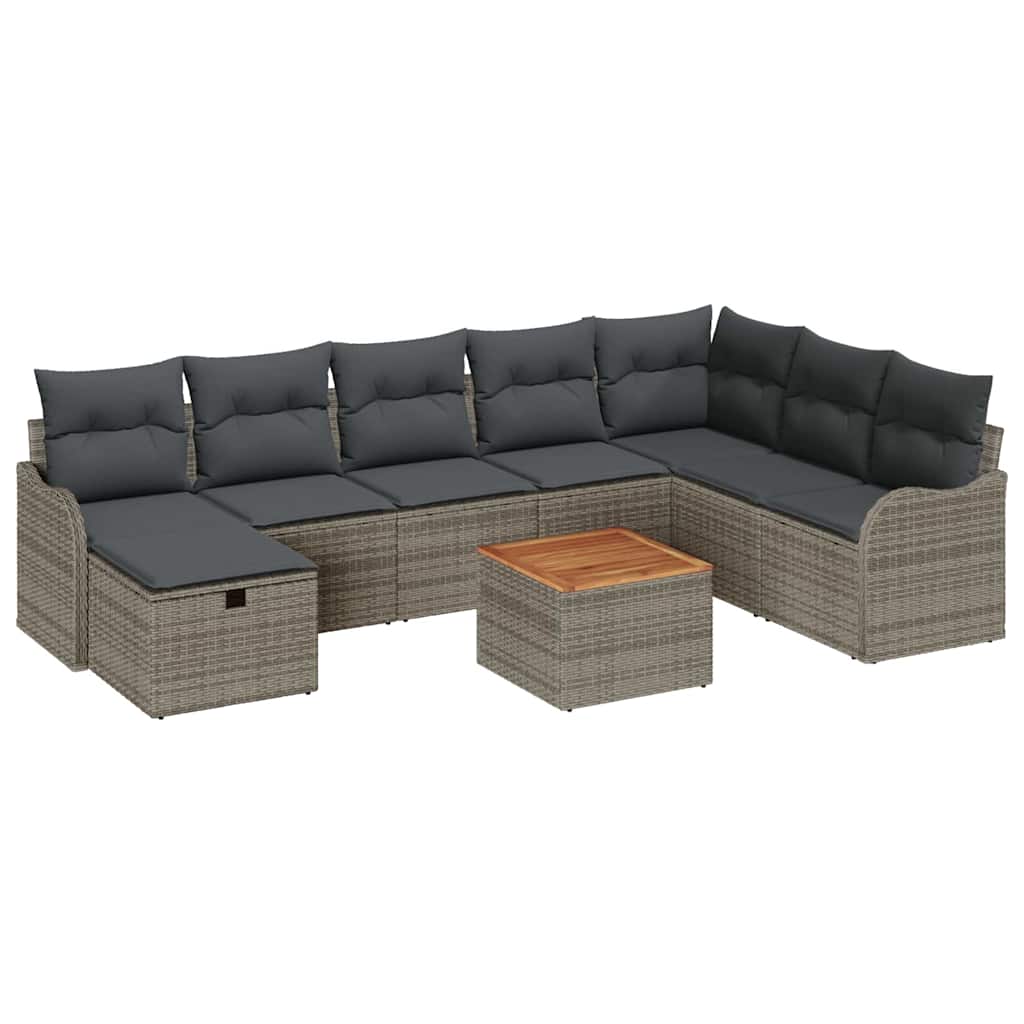 vidaXL Tuinbank Set met kussen met opslag 9 pcs Zwart poly rattan