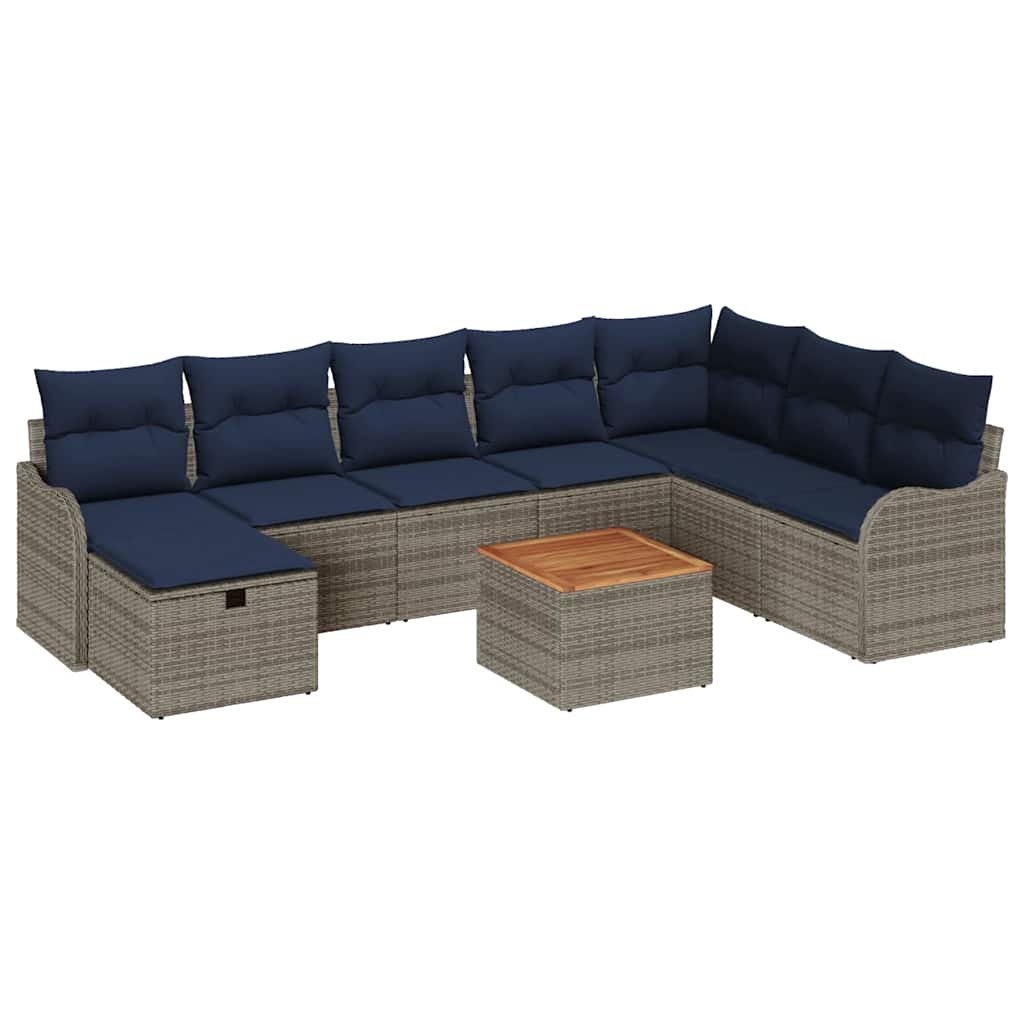 vidaXL Garden Lounge Set 9 pcs Grey poly rattan