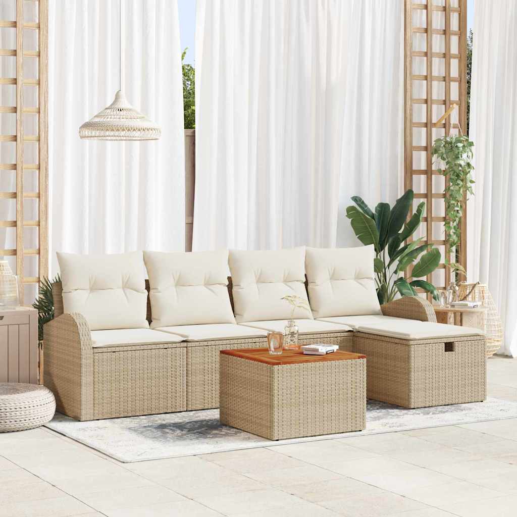 vidaXL Tuinbank Set met kussen met opslag 6 pcs Zwart poly rattan