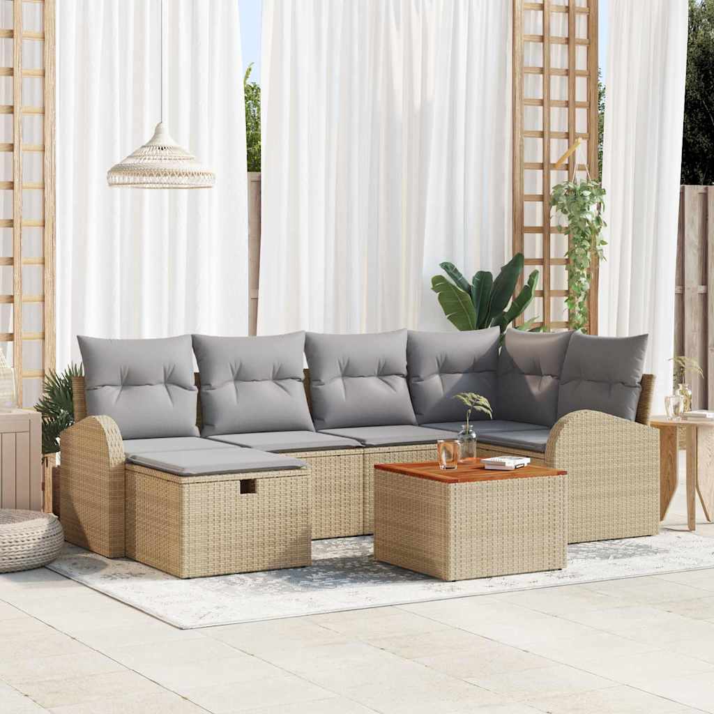 vidaXL Tuinbank Set met kussen met opslag 7 pcs Zwart poly rattan