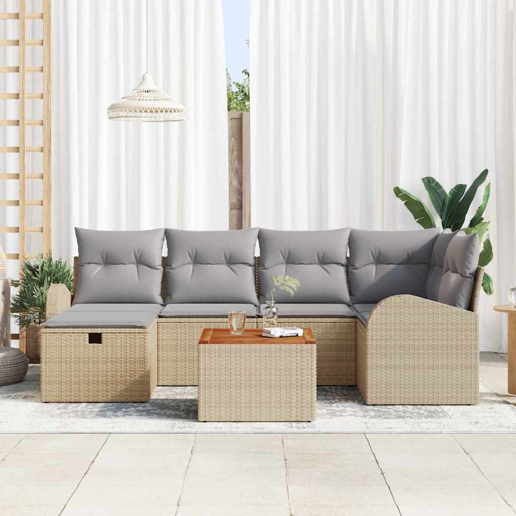 vidaXL Tuinbank Set met kussen met opslag 7 pcs Zwart poly rattan