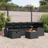 vidaXL Tuinbank Set met kussen met opslag 7 pcs Zwart poly rattan