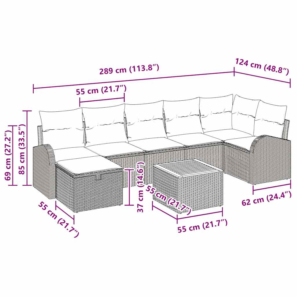 vidaXL Tuinbank Set met kussen met opslag 8 pcs Zwart poly rattan