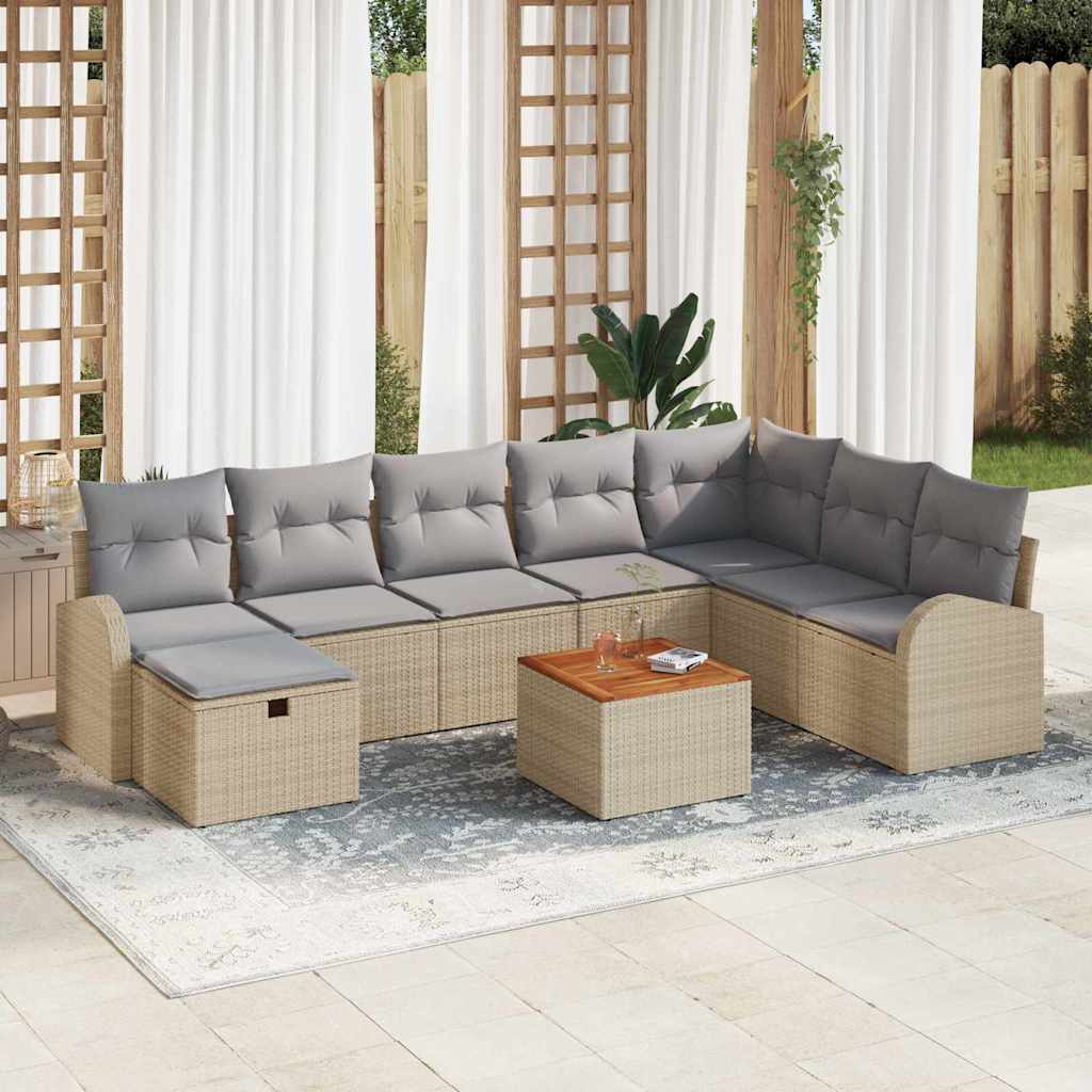 vidaXL Tuinbank Set met kussen met opslag 9 pcs Zwart poly rattan