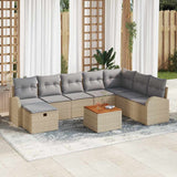 vidaXL Tuinbank Set met kussen met opslag 9 pcs Zwart poly rattan