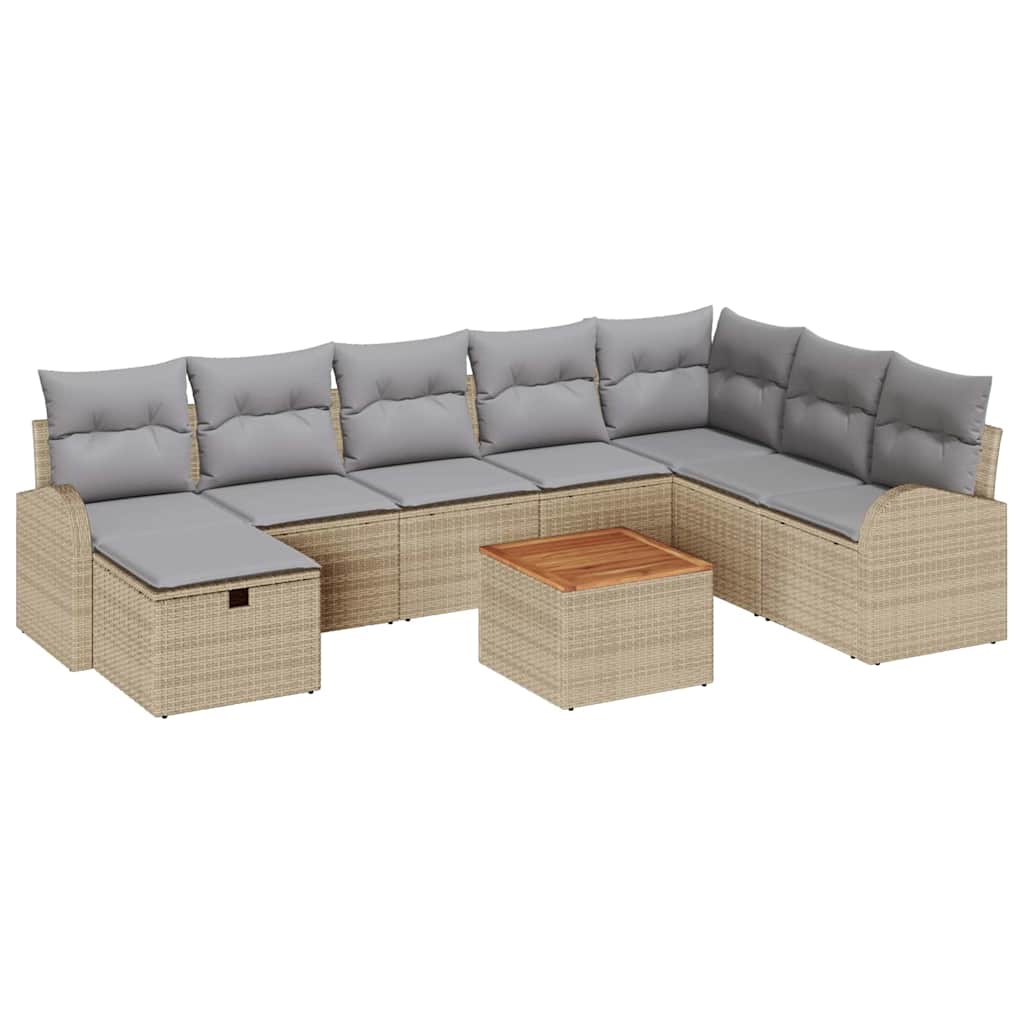 vidaXL Tuinbank Set met kussen met opslag 9 pcs Zwart poly rattan
