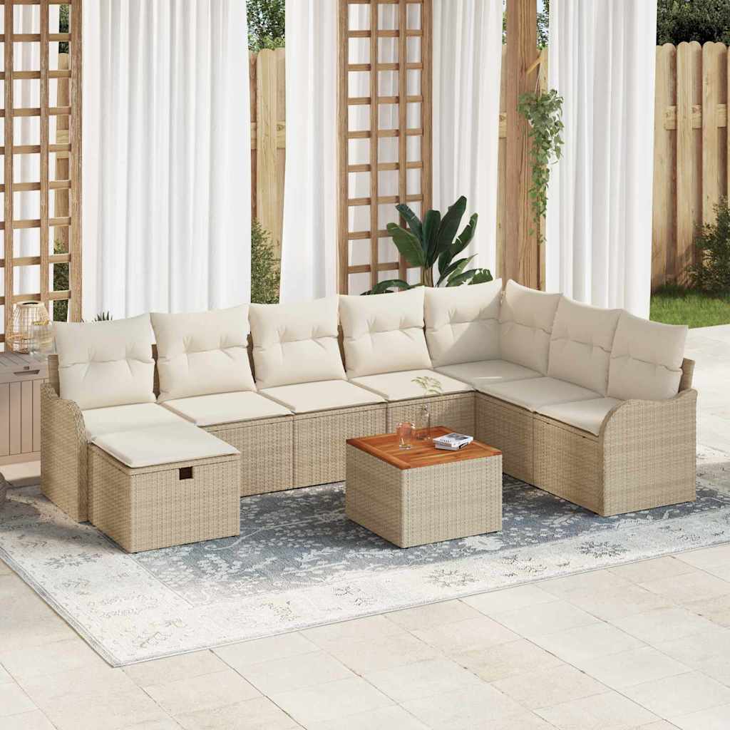 vidaXL Tuinbank Set met kussen met opslag 9 pcs Zwart poly rattan