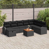 vidaXL Tuinbank Set met kussen met opslag 9 pcs Zwart poly rattan