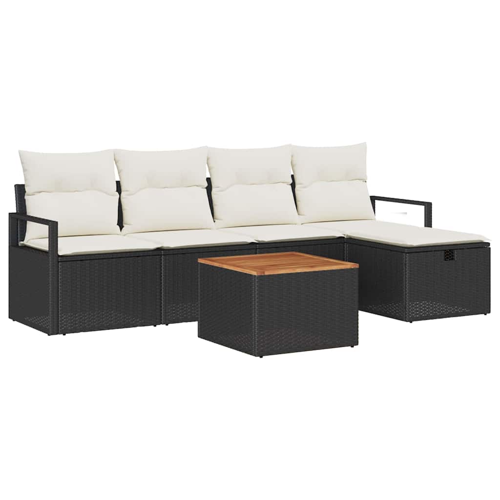 vidaXL Tuinbank Set met kussen met opslag 6 pcs Zwart poly rattan