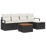 vidaXL Tuinbank Set met kussen met opslag 6 pcs Zwart poly rattan