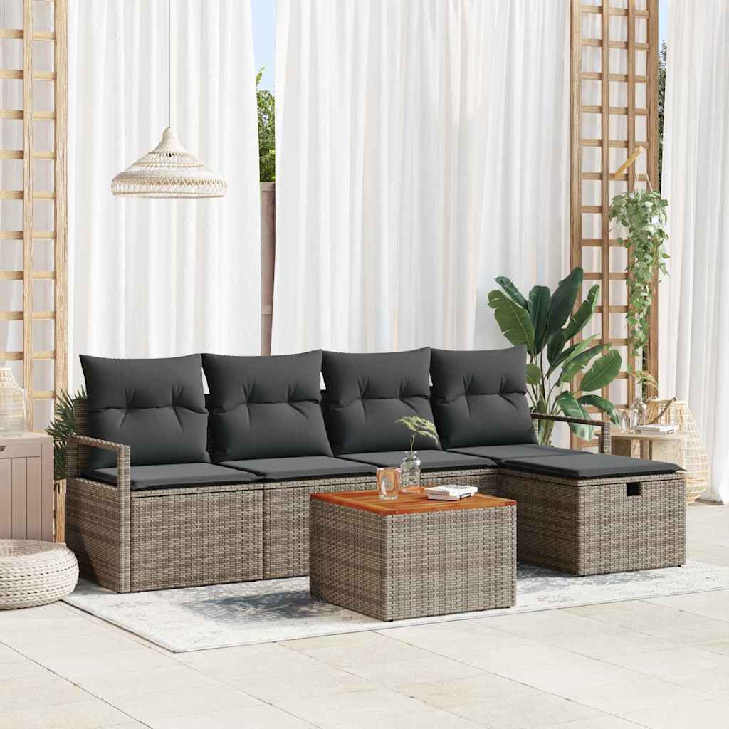 vidaXL Tuinbank Set met kussen met opslag 6 pcs Zwart poly rattan