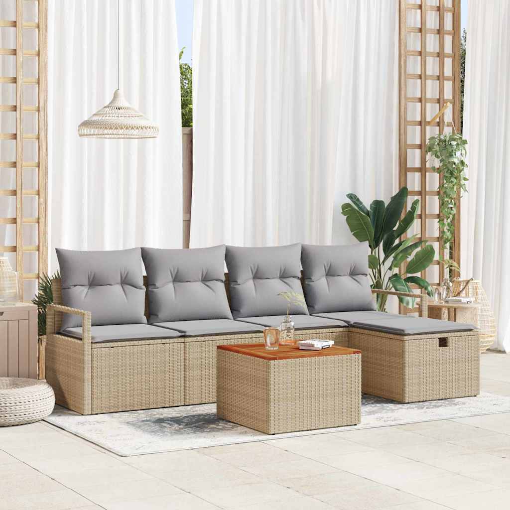 vidaXL Tuinbank Set met kussen met opslag 6 pcs Zwart poly rattan