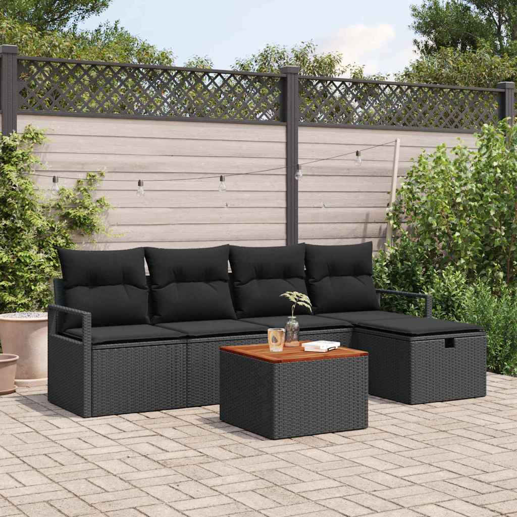 vidaXL Tuinbank Set met kussen met opslag 6 pcs Zwart poly rattan