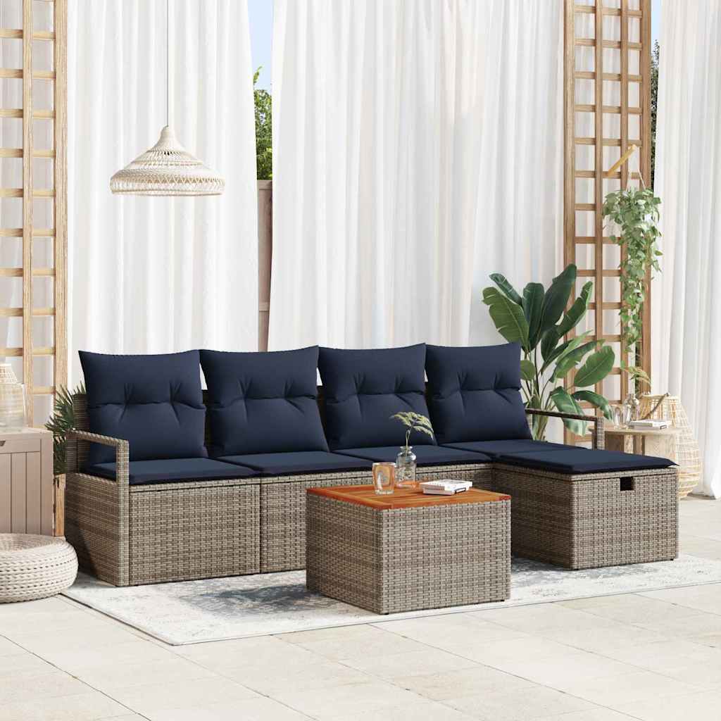 vidaXL Salon de jardin avec coussins et rangement 6 pcs Résine tressée Gris