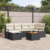 vidaXL Tuinbank Set met kussen met opslag 7 pcs Zwart poly rattan