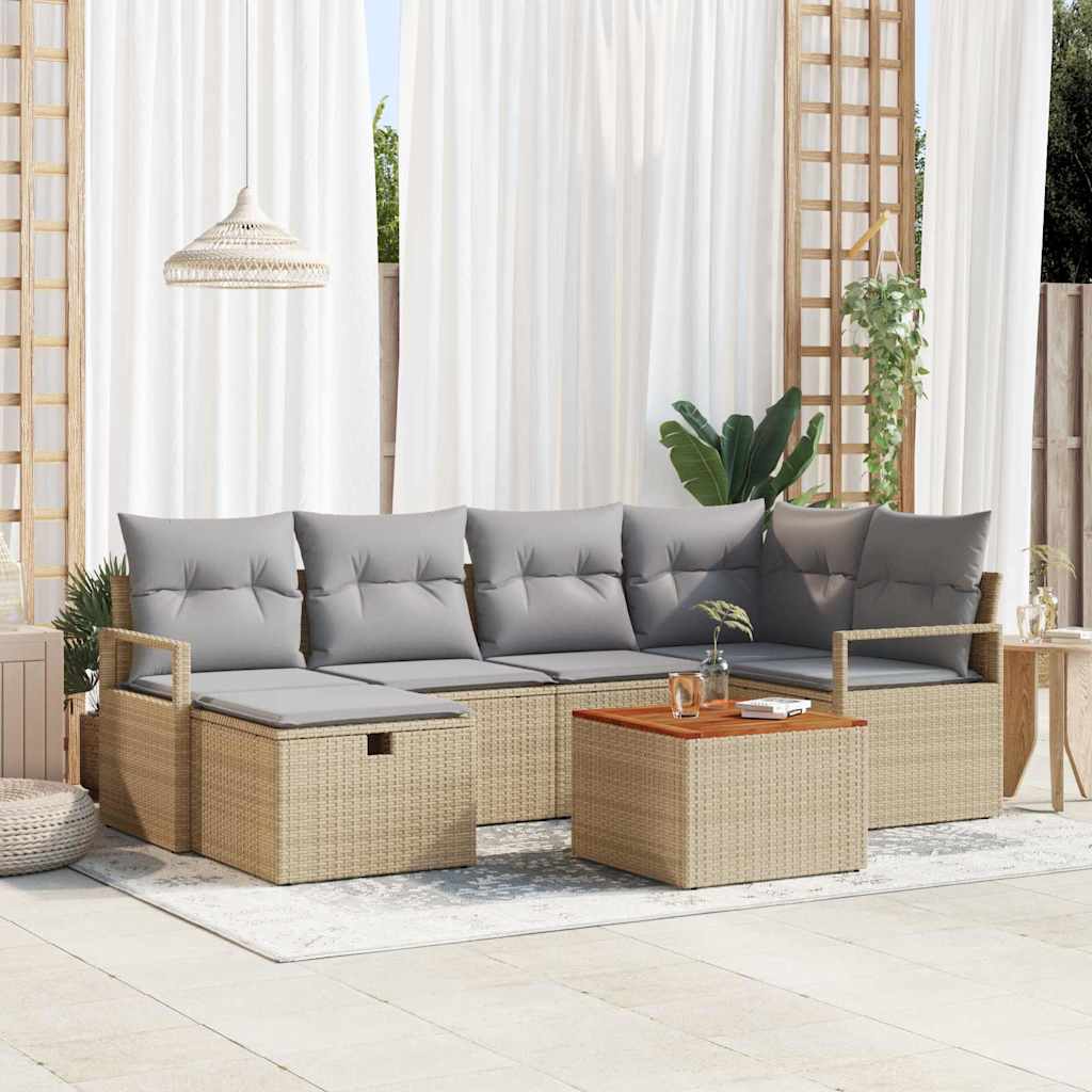 vidaXL Tuinbank Set met kussen met opslag 7 pcs Zwart poly rattan