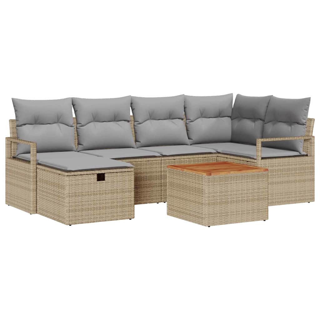vidaXL Tuinbank Set met kussen met opslag 7 pcs Zwart poly rattan