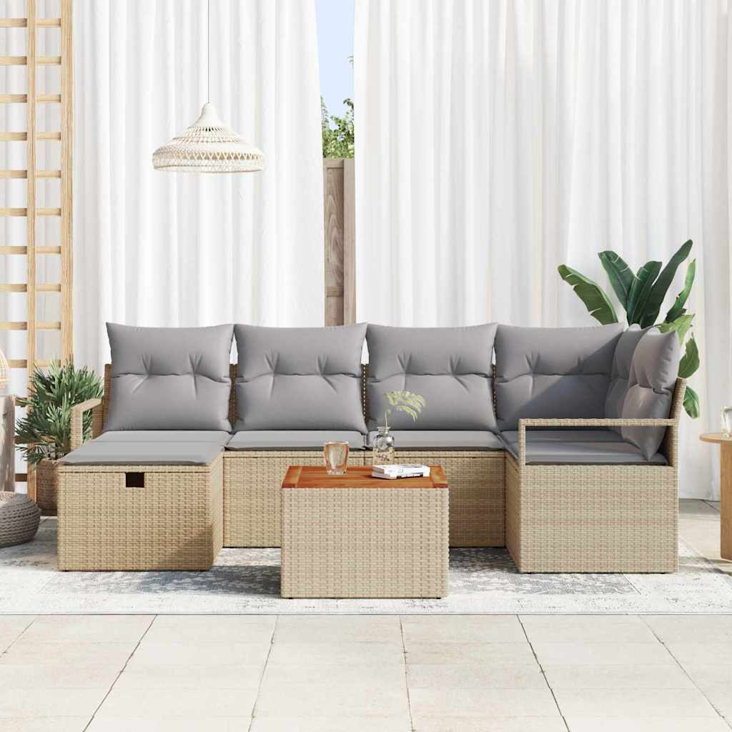 vidaXL Tuinbank Set met kussen met opslag 7 pcs Zwart poly rattan