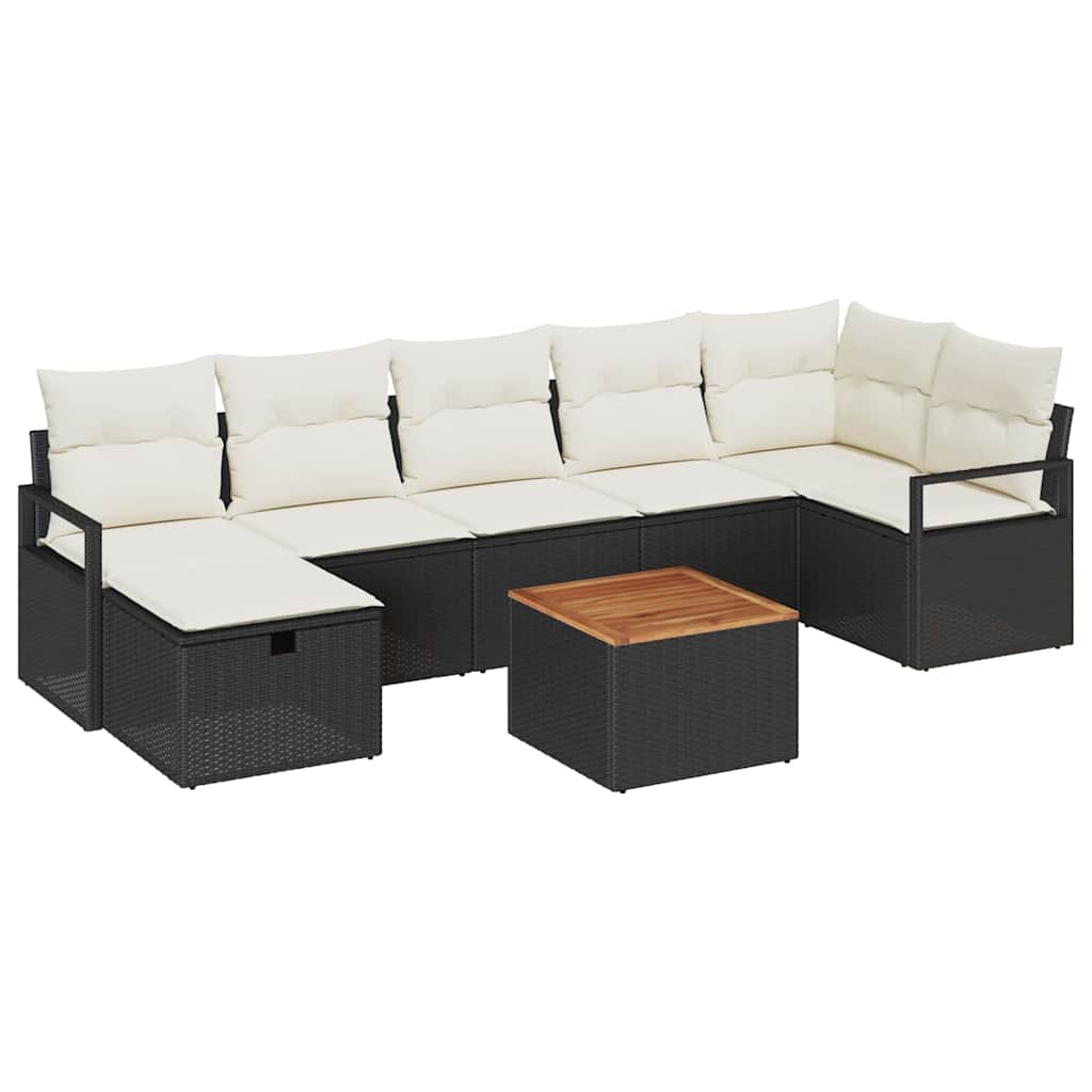 vidaXL Tuinbank Set met kussen met opslag 8 pcs Zwart poly rattan