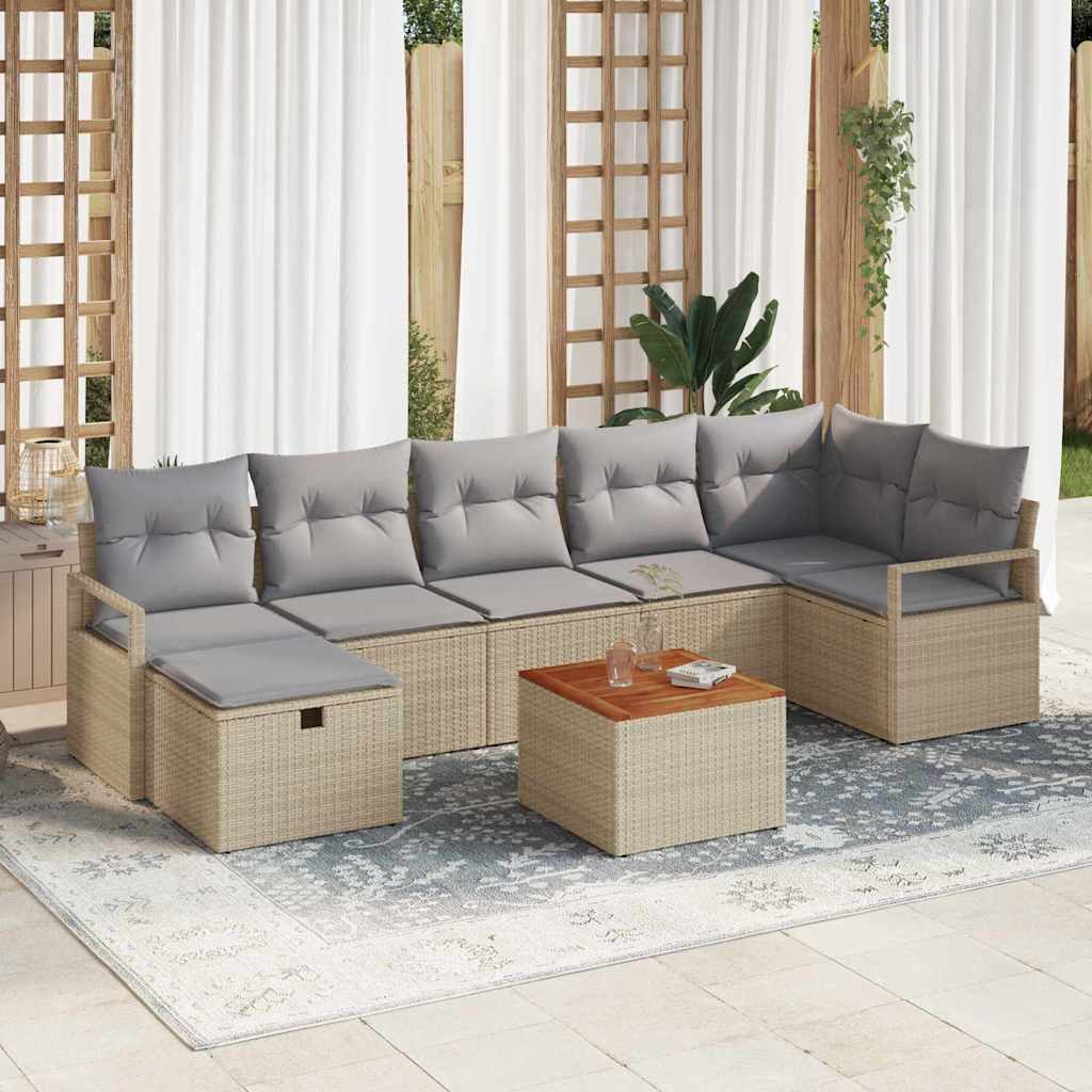 vidaXL Tuinbank Set met kussen met opslag 8 pcs Zwart poly rattan