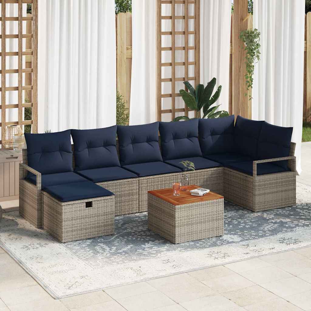 vidaXL Tuinbank Set met kussen met opslag 8 pcs Grijs poly rattan