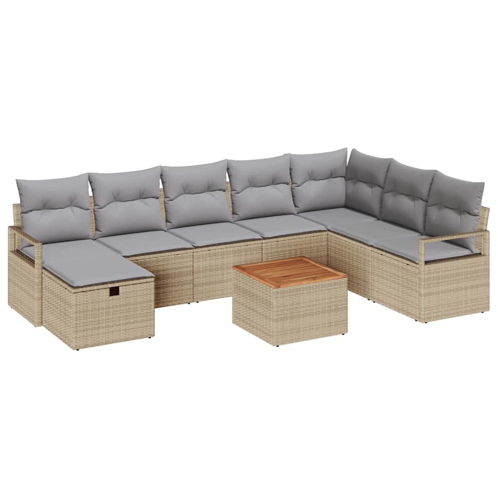 vidaXL Tuinbank Set met kussen met opslag 9 pcs Zwart poly rattan