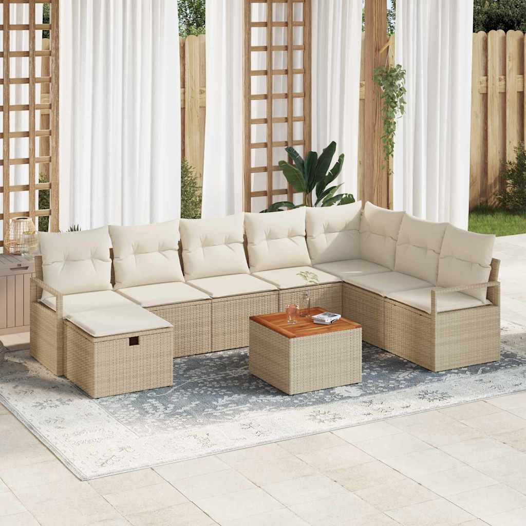 vidaXL Tuinbank Set met kussen met opslag 9 pcs Zwart poly rattan