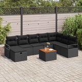 vidaXL Tuinbank Set met kussen met opslag 9 pcs Zwart poly rattan