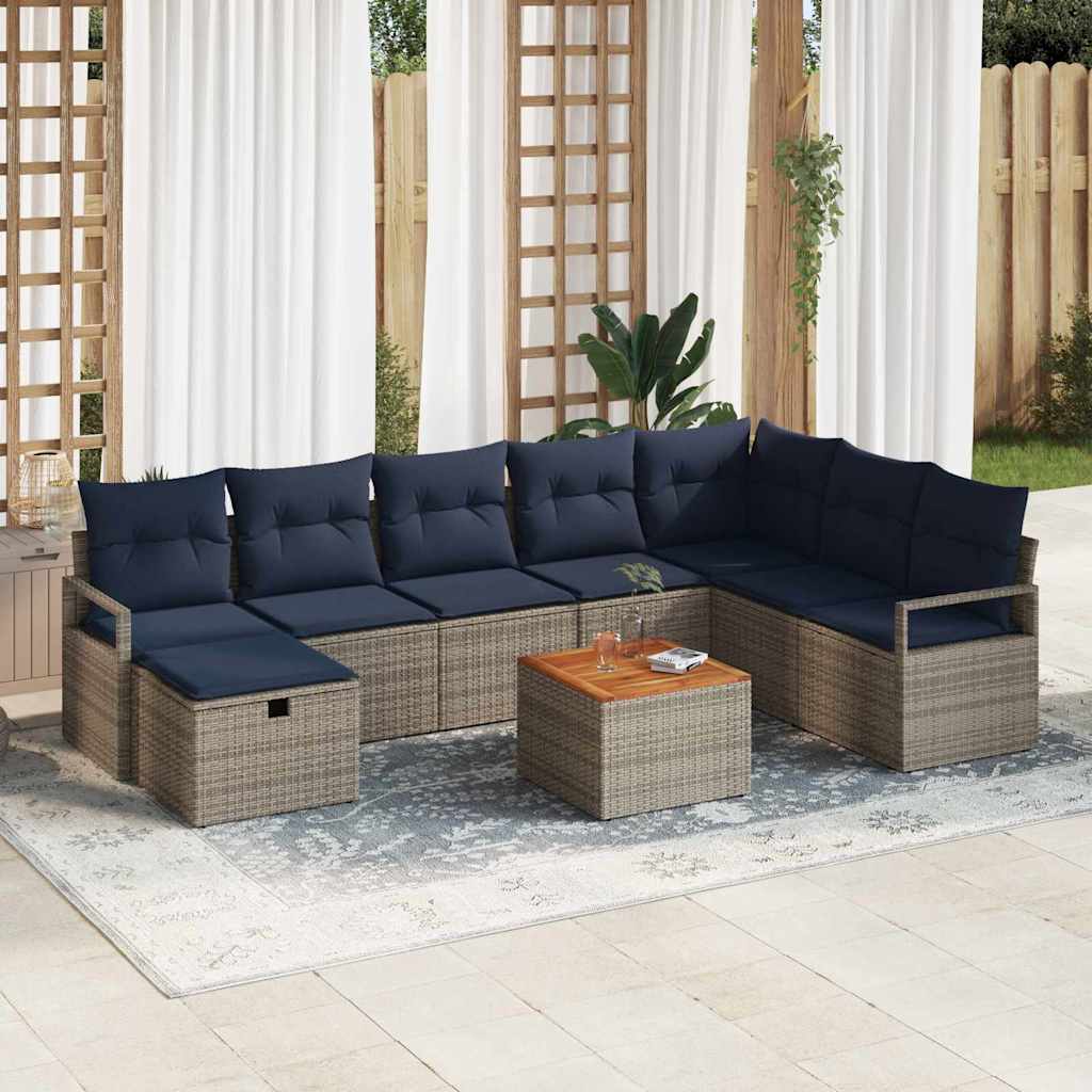 vidaXL Ensemble de banquettes de jardin avec coussin et rangement 9 pcs Rotin PE gris
