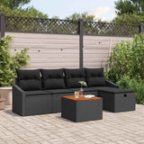 vidaXL Tuinbank Set met kussen met opslag 6 pcs Zwart poly rattan
