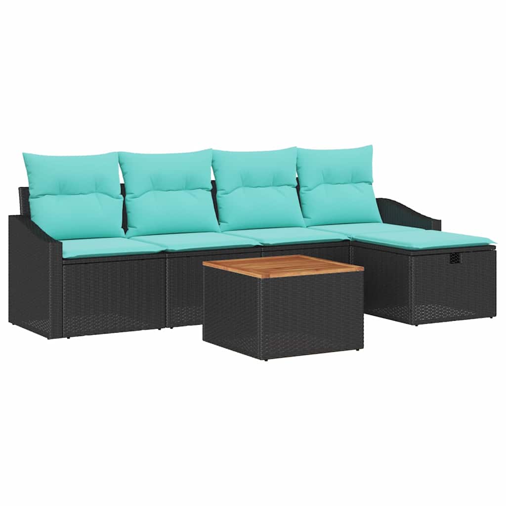vidaXL Tuinbank Set met kussen met opslag 6 pcs Zwart poly rattan
