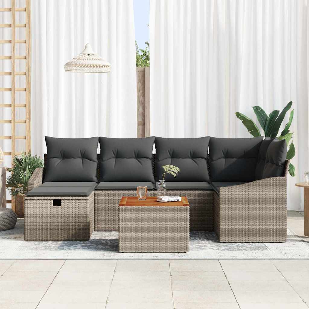 vidaXL Tuinbank Set met kussen met opslag 7 pcs Zwart poly rattan