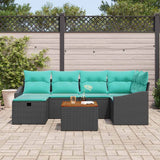 vidaXL Tuinbank Set met kussen met opslag 7 pcs Zwart poly rattan